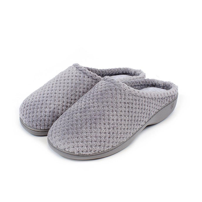Isotoner Ladies Popcorn Terry Mule Slippers Pale Grey Extra Image 1
